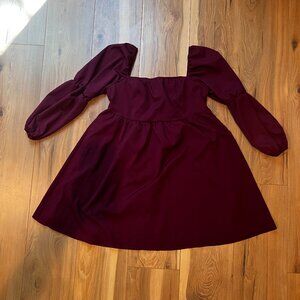 Maroon Baby Doll Square Neck Fit & Flare Dress